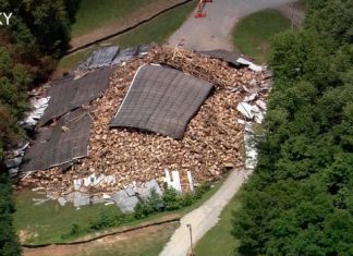 Warehouse 30 at Barton 1792 Distillery Completely Collapsed
