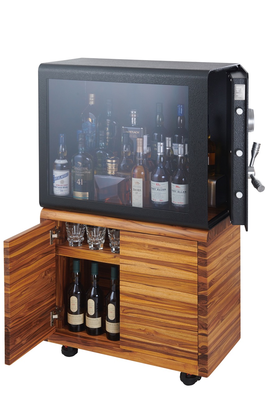 Lockable clearance whiskey cabinet