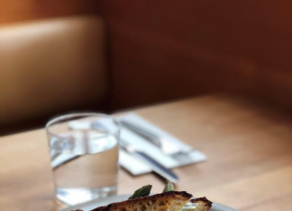 How to Build the Perfect Grilled Cheese (And Pick the Perfect Bourbon to Wash it Down) Tartine Manufactory Grilled Cheese Sandwich with Cowgirl Creamery Wagon Wheel, Mornay, Asparagus, Mint, Fava Greens & Spring Onions on Tartine Country Bread.