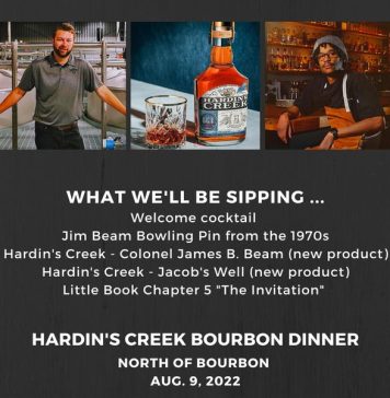 EVENT Aug 9th: Hardin’s Creek Bourbon Dinner Pairing at “North of Bourbon” Hardin's Creek Bourbon Dinner Pairing